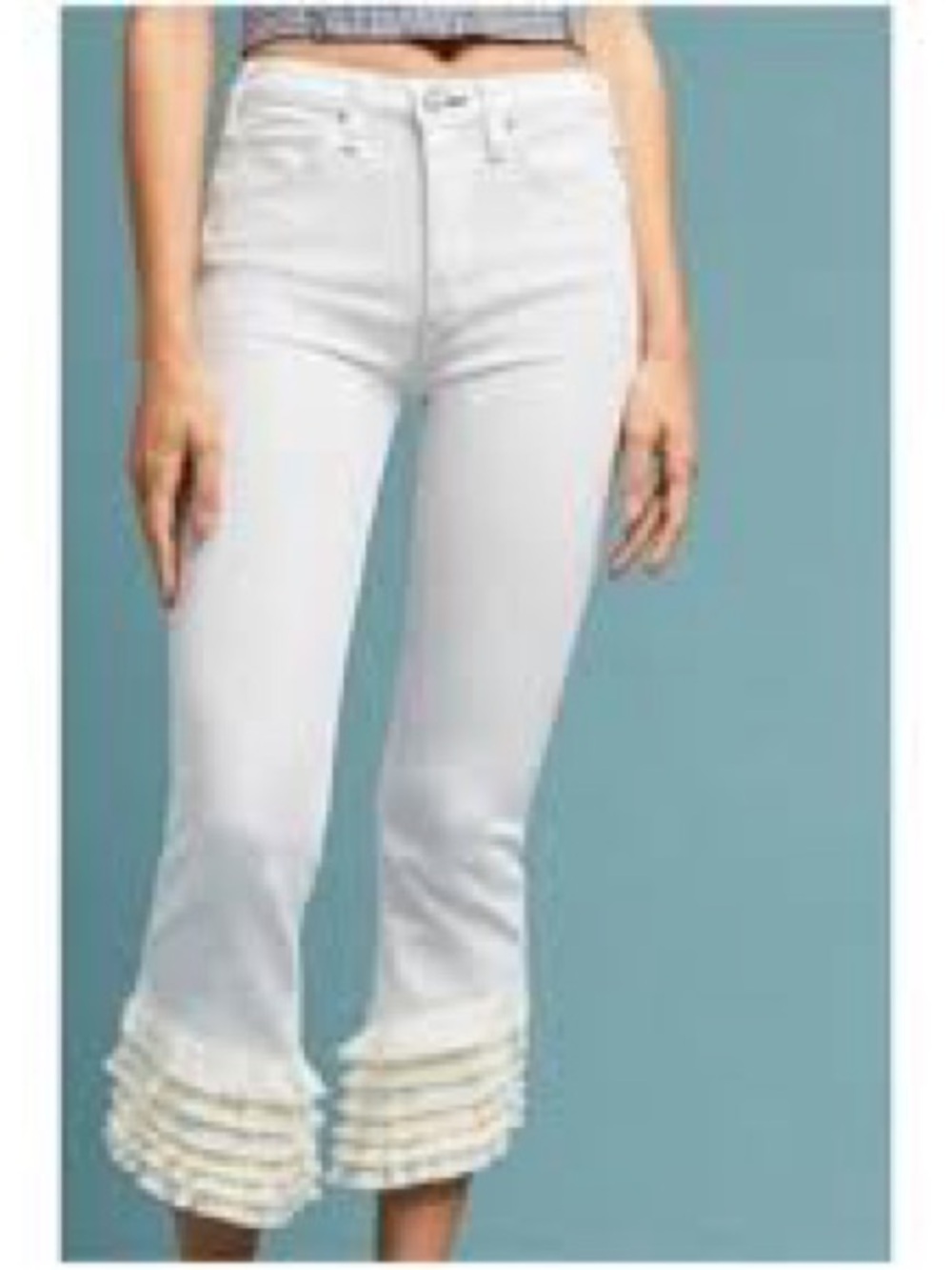 Anthropologie Mcguire White Ruffle Hem Cha Cha Jeans Size 27 Festival Resortwear